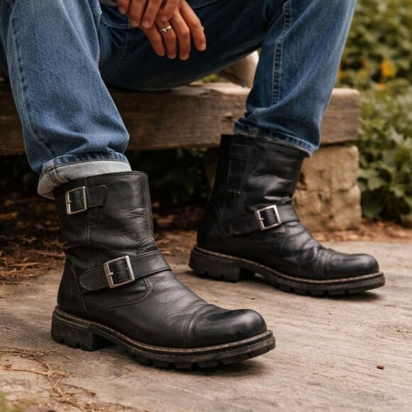 UGG Black Rockville II Leather Moto Biker Boots Shoes   Mens Size 10